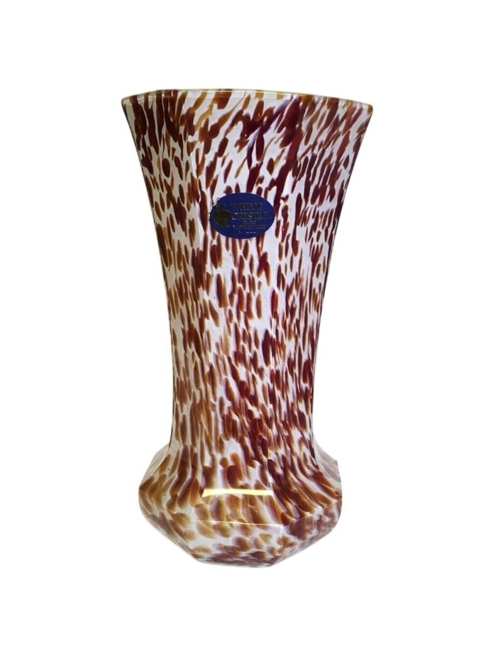 Vintage White Cristal Co Hand Blown Vase Italy Brown Spotted Glass Art Decor 10"